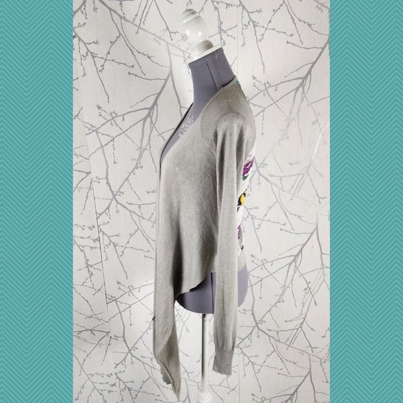 Ted Baker Silver Silk Angora Knit Floral Printed Panel Cardigan - Picture 2 of 3